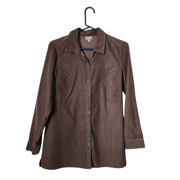 J. Jill Tops - J. JILL VINTAGE Brown Corduroy Tunic Button Down Shirt Jacket Medium M Fine Wale